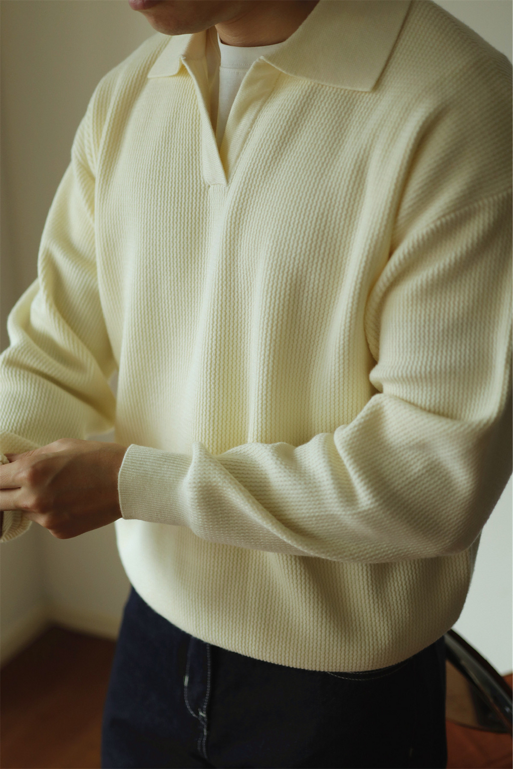 V-Neck Heavyweight Knit Polo