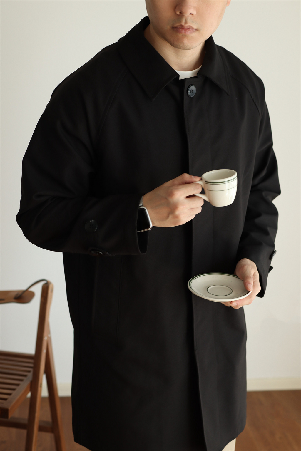 Concealed-Placket Mid-Length Trench Coat