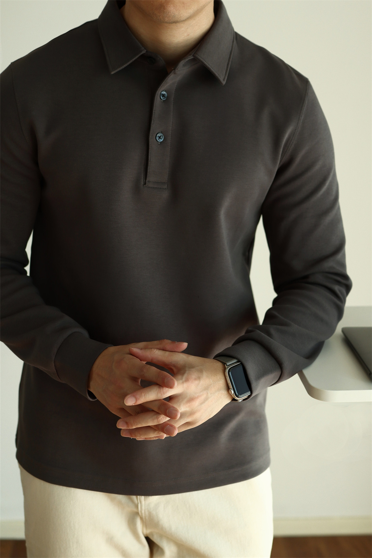 Air-Layer Cotton Long Sleeve Polo