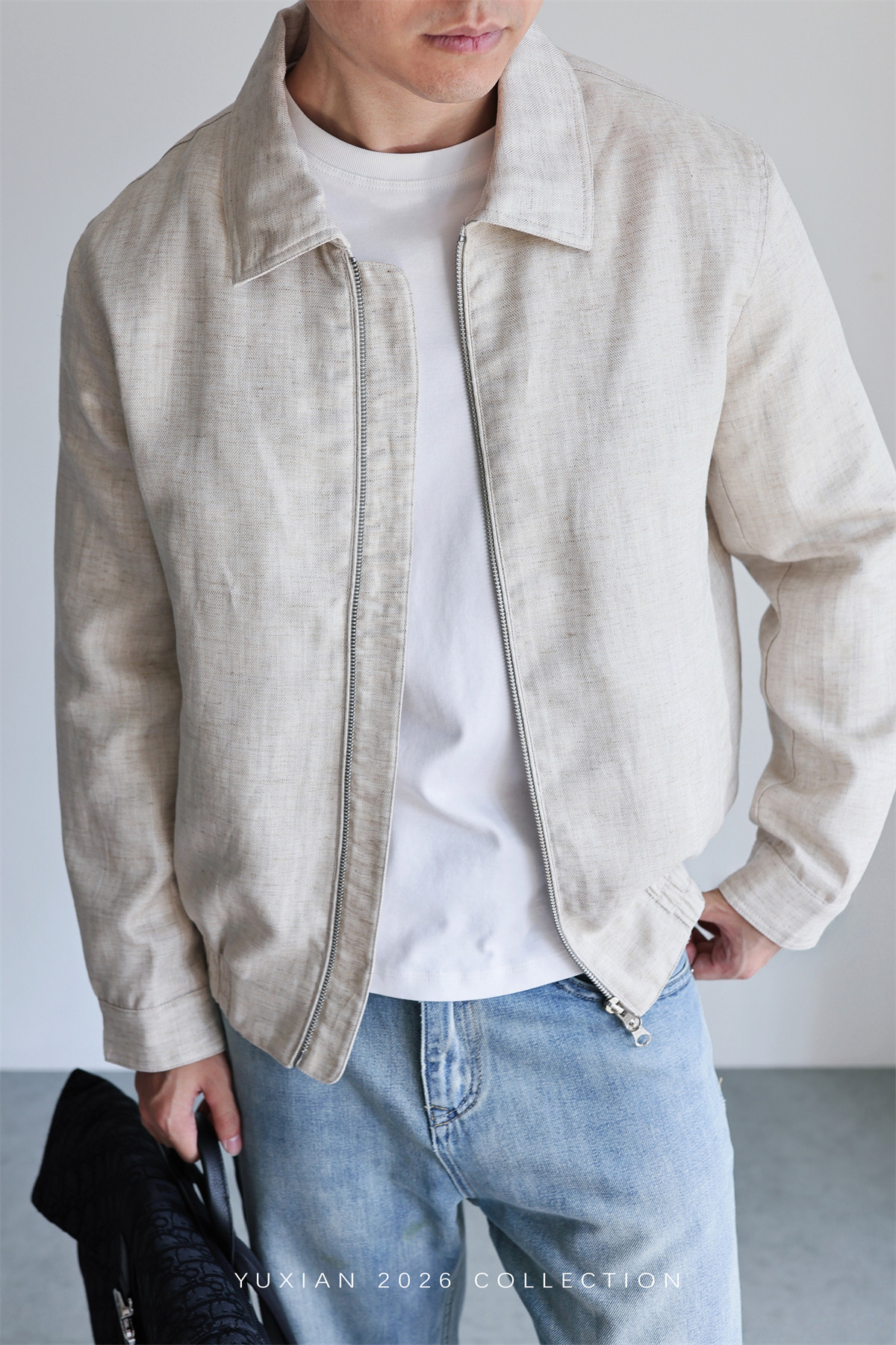 MONSEN Suitory Herringbone Tencel-Linen Lapel Jacket product image
