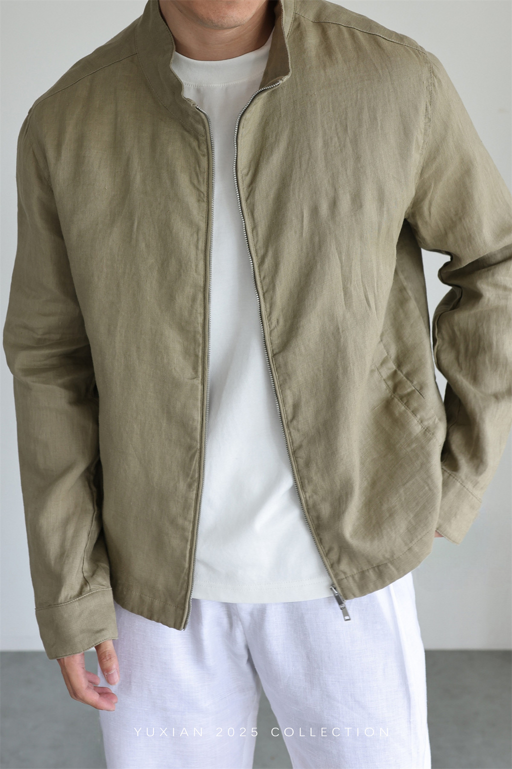100% Linen Italian Stand-Collar Jacket
