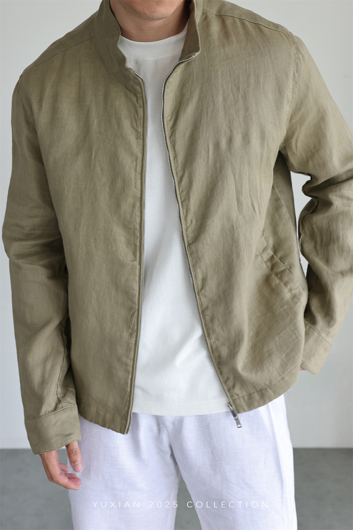 100% Linen Italian Stand-Collar Jacket