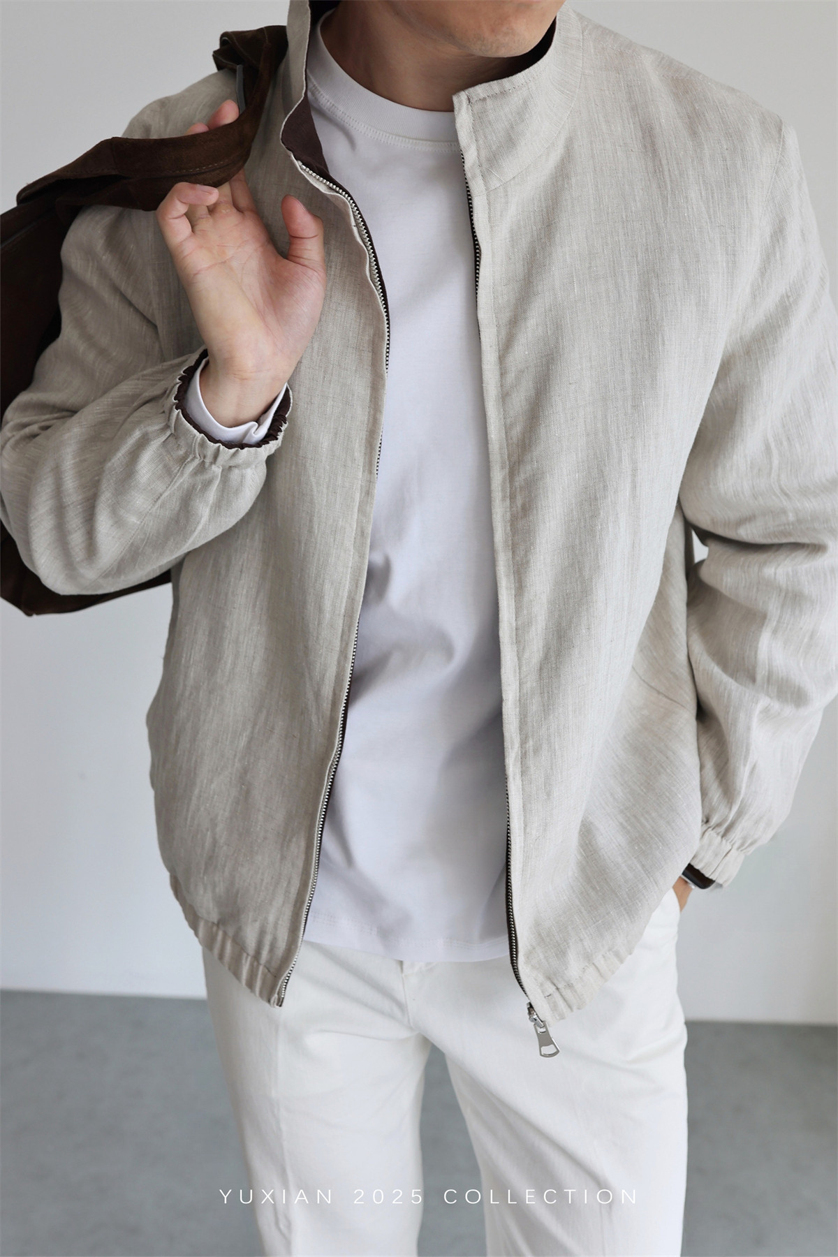 MONSEN Suitory Reversible 100% Linen Stand-Collar Jacket product image
