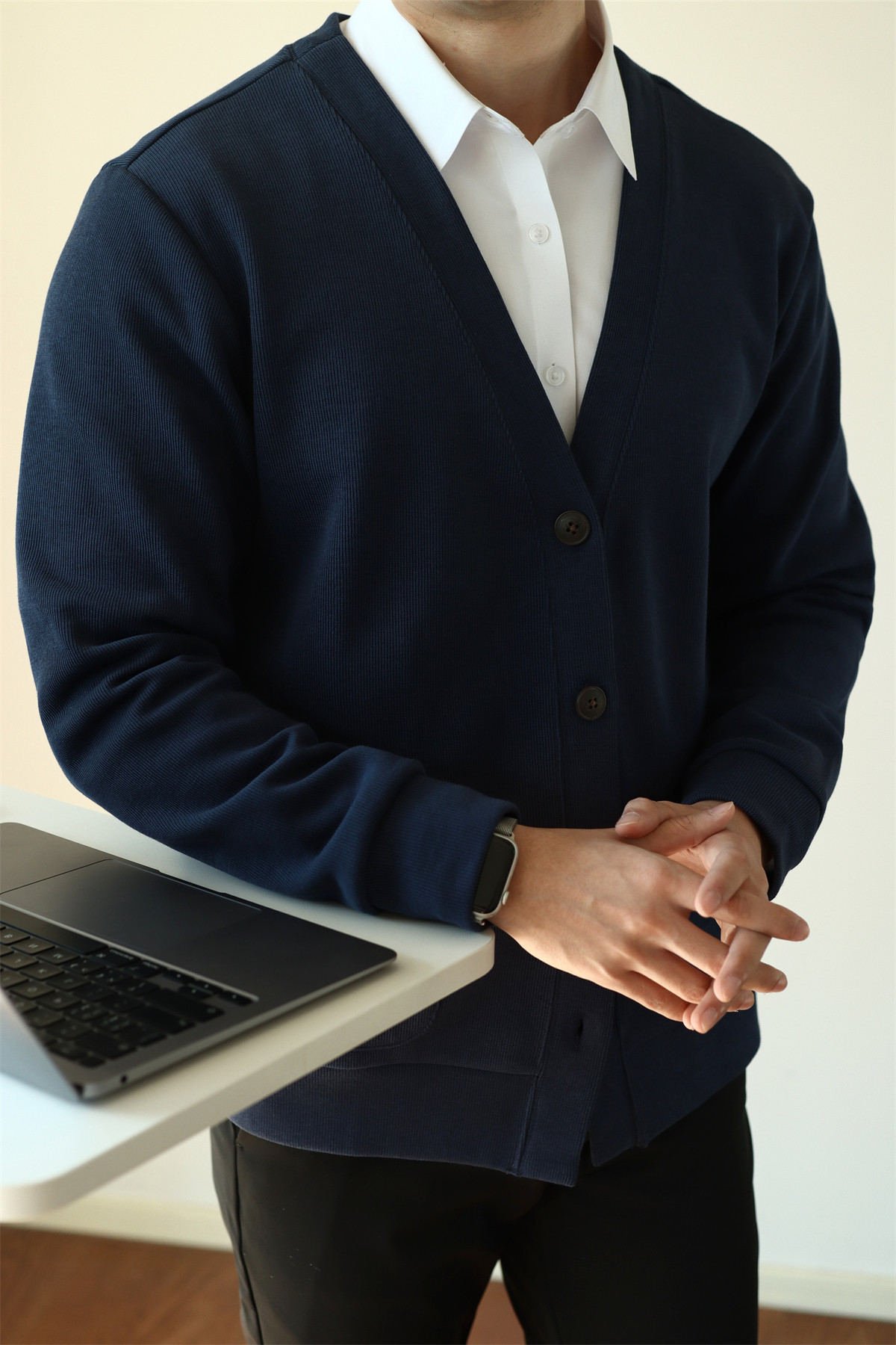 Air-Layer Cotton Knit Cardigan