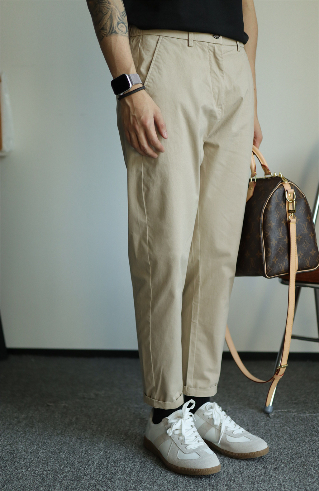 Pure Cotton Semi-Tapered Cropped Trousers