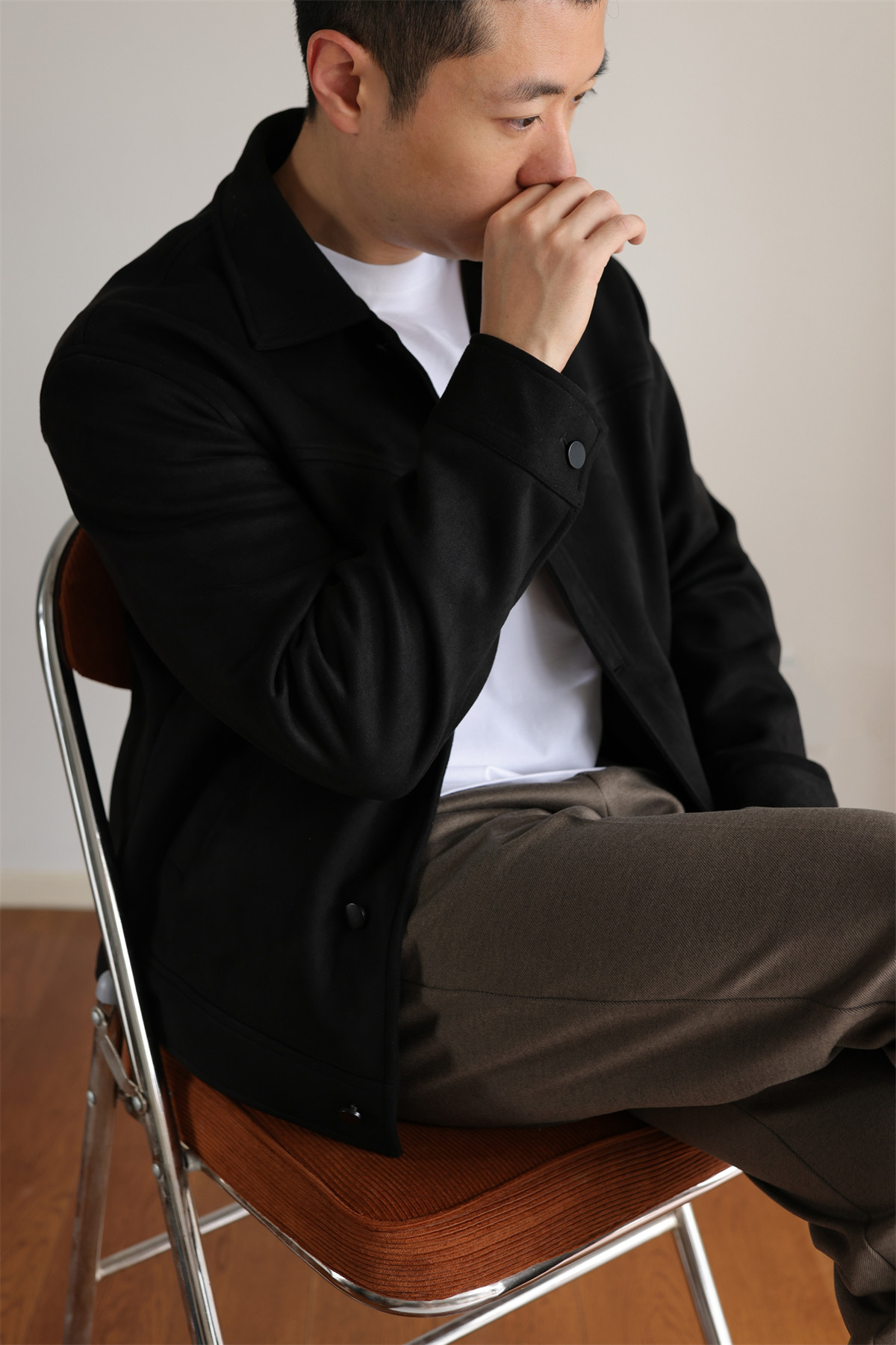 MONSEN Suitory Double-Brushed Faux Suede Lapel Jacket product image