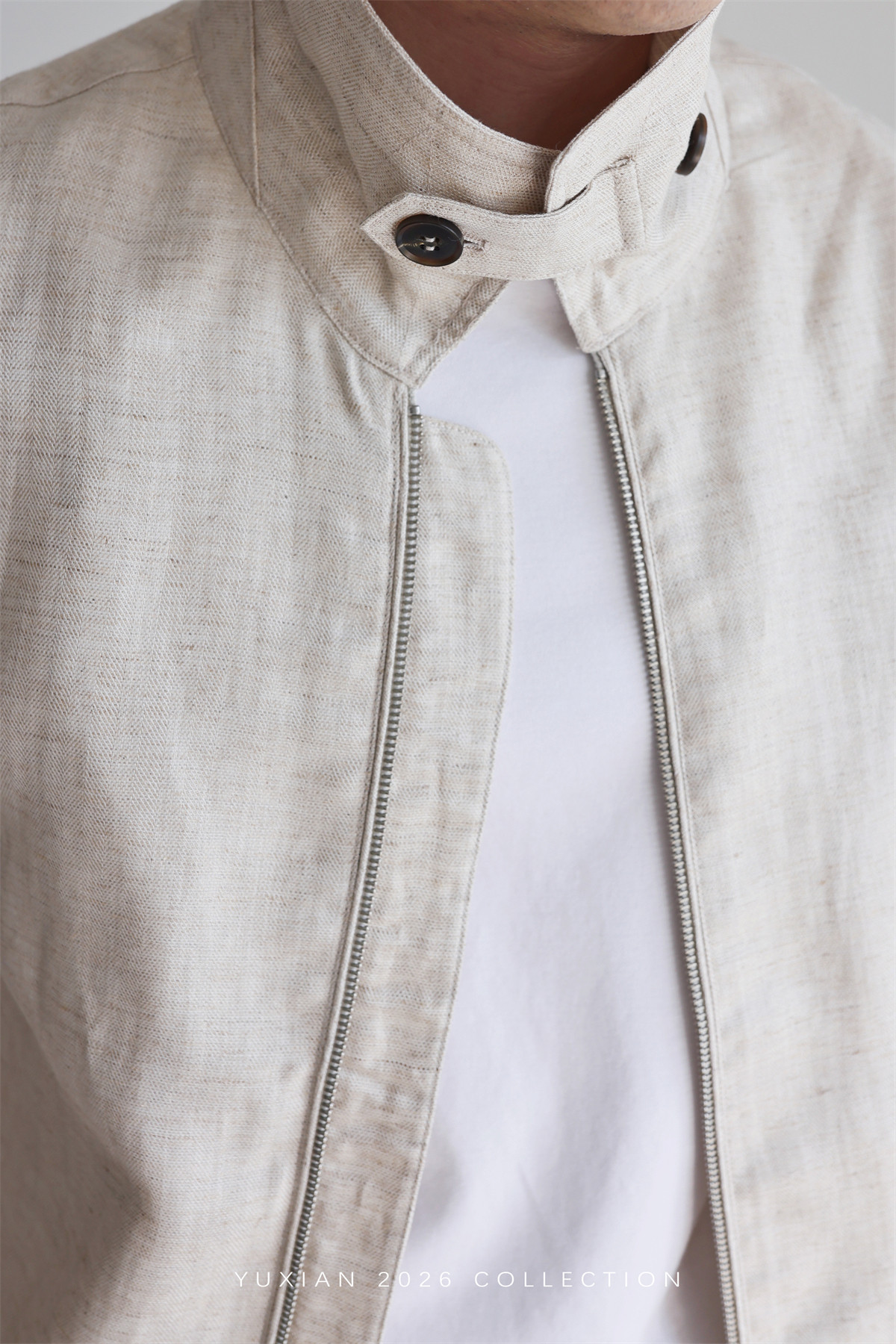 MONSEN Suitory Herringbone Tencel-Linen Lapel Jacket product image