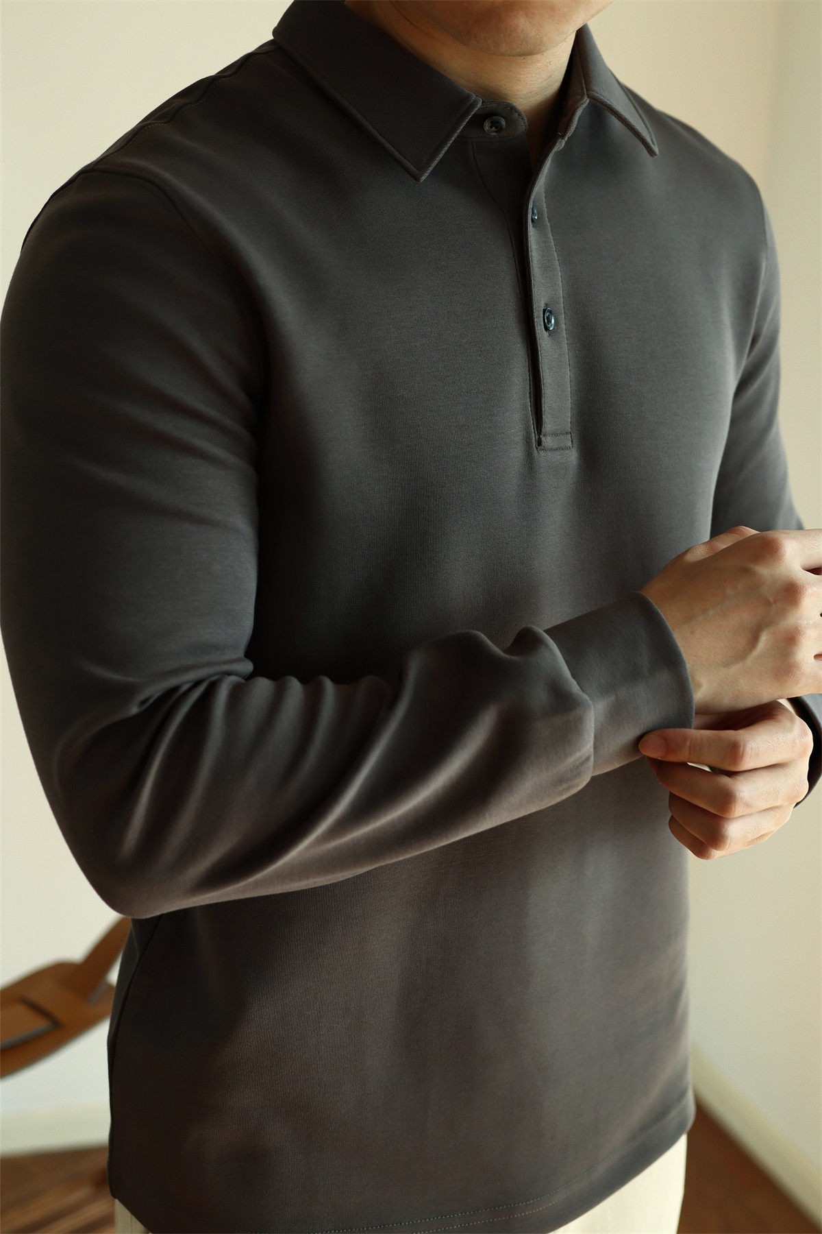 Air-Layer Cotton Long Sleeve Polo