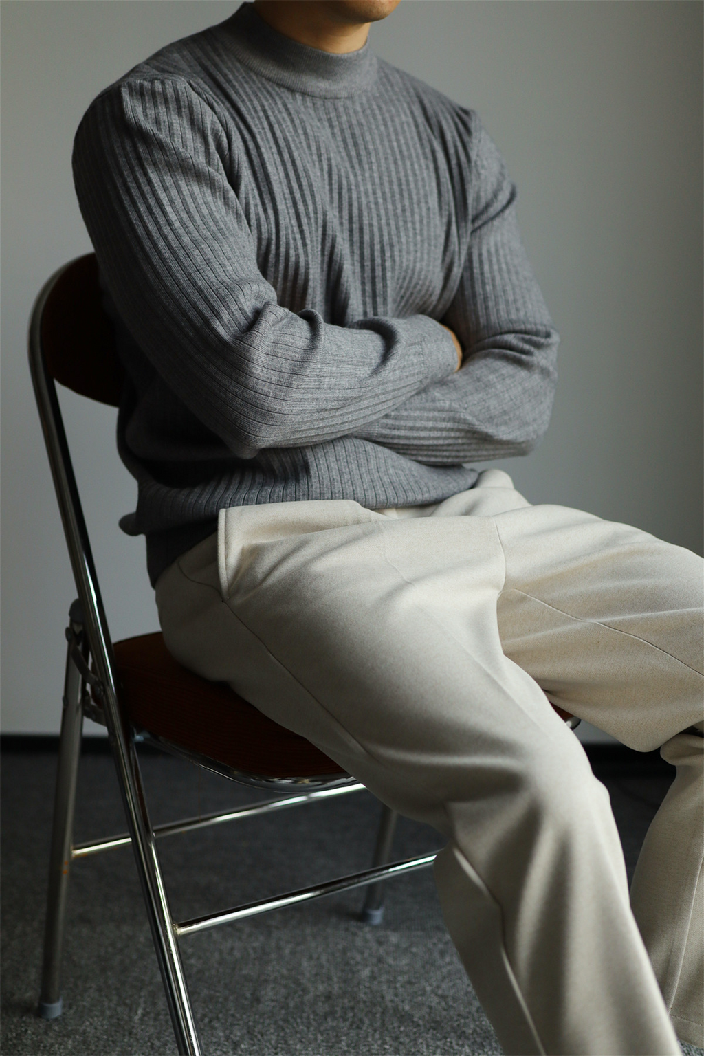 MONSEN Suitory Ribbed Mock Neck Knit Sweater in Fleece-Lined product image