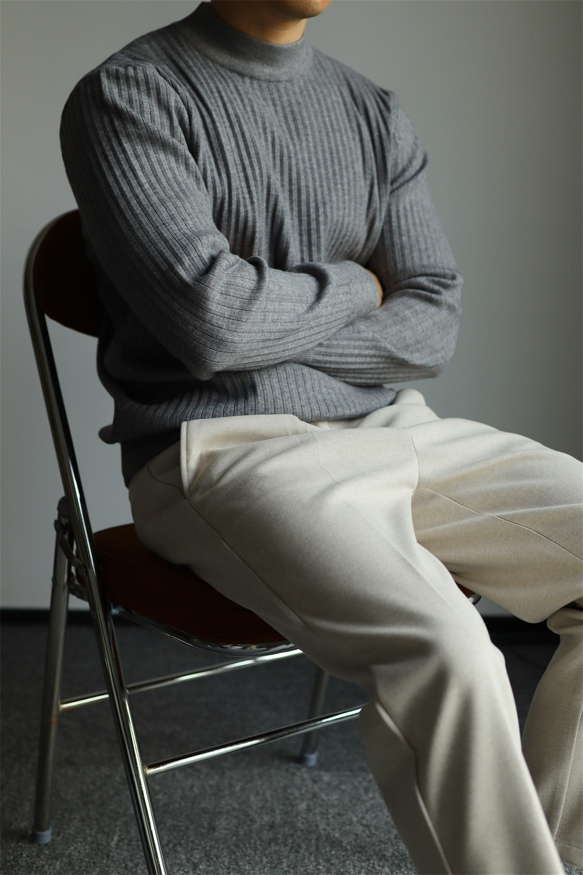 MONSEN Suitory Ribbed Mock Neck Knit Sweater in Fleece-Lined product image