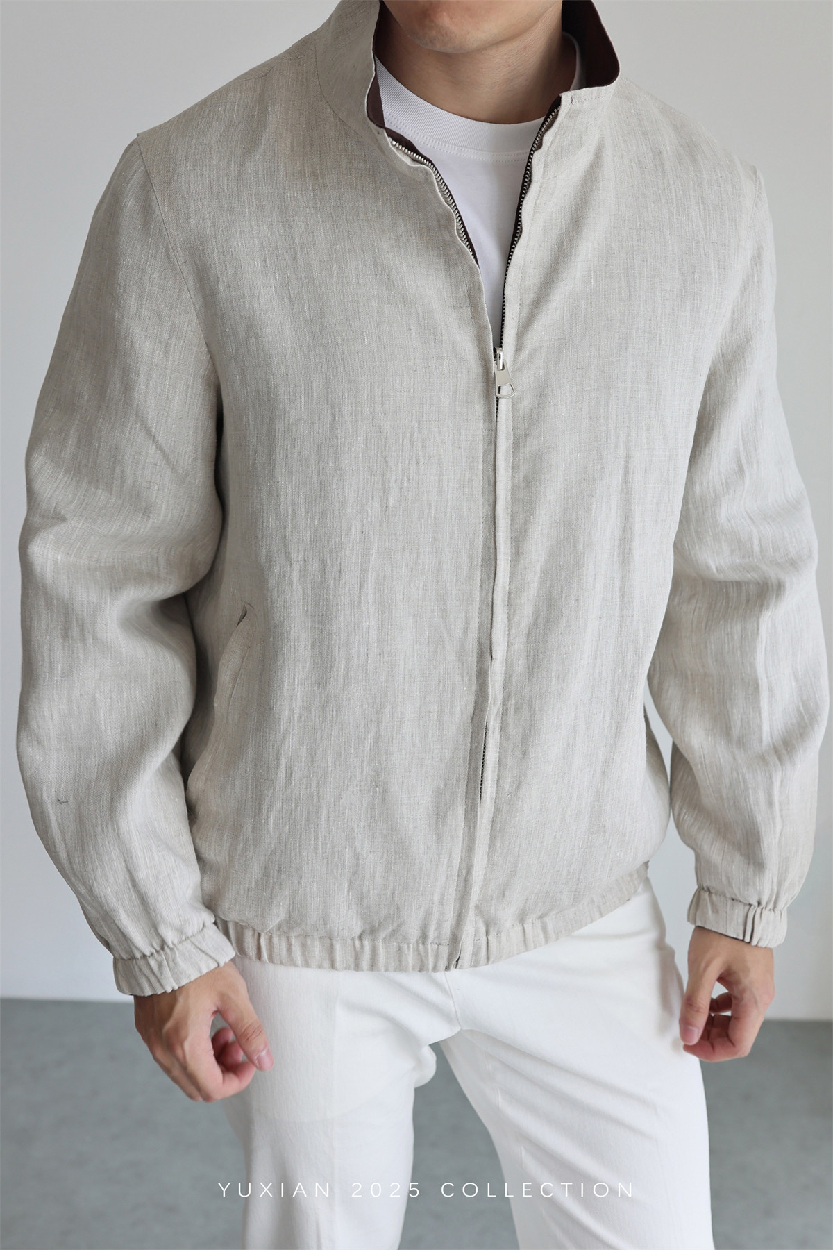 MONSEN Suitory Reversible 100% Linen Stand-Collar Jacket product image