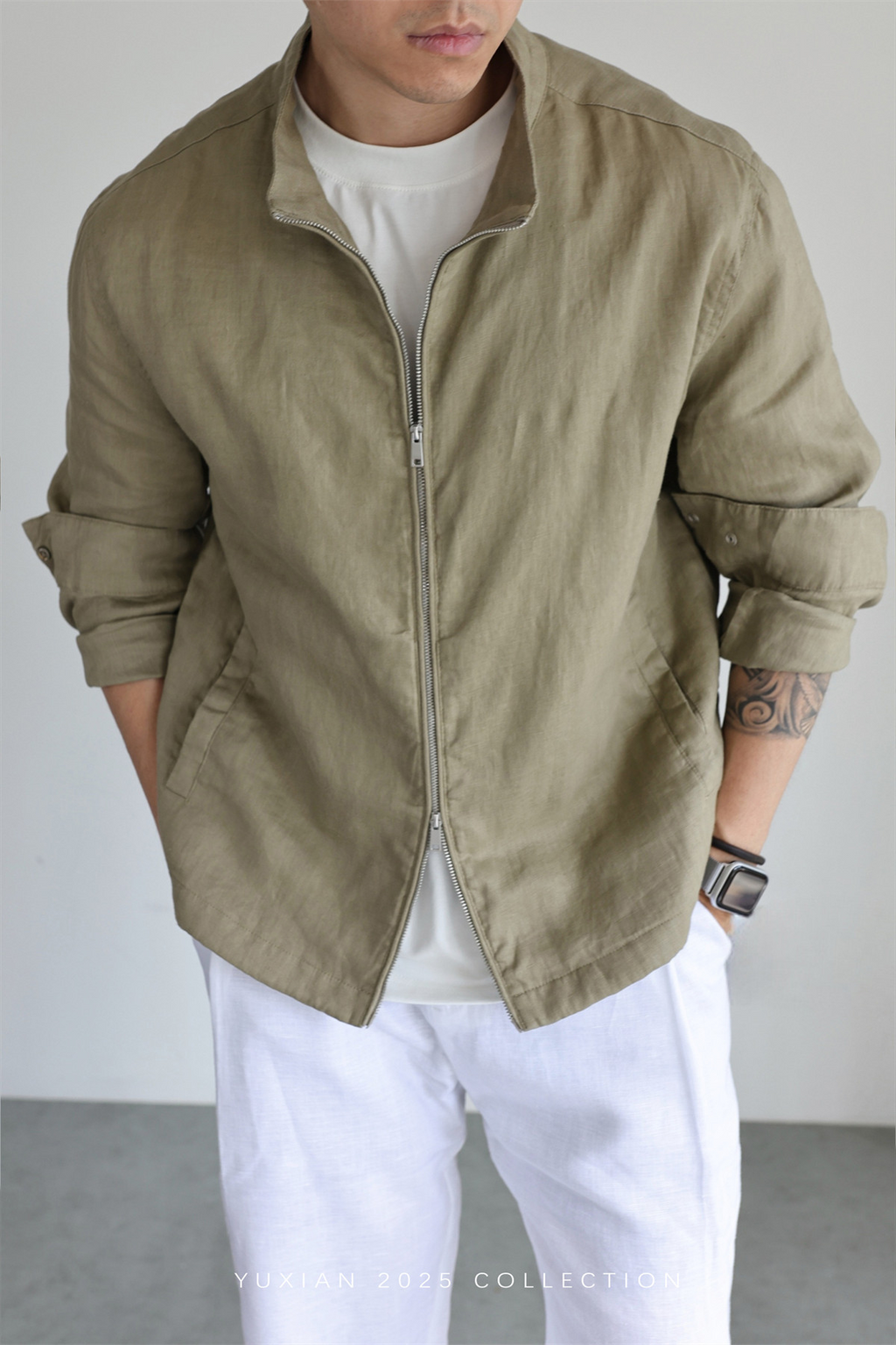 100% Linen Italian Stand-Collar Jacket