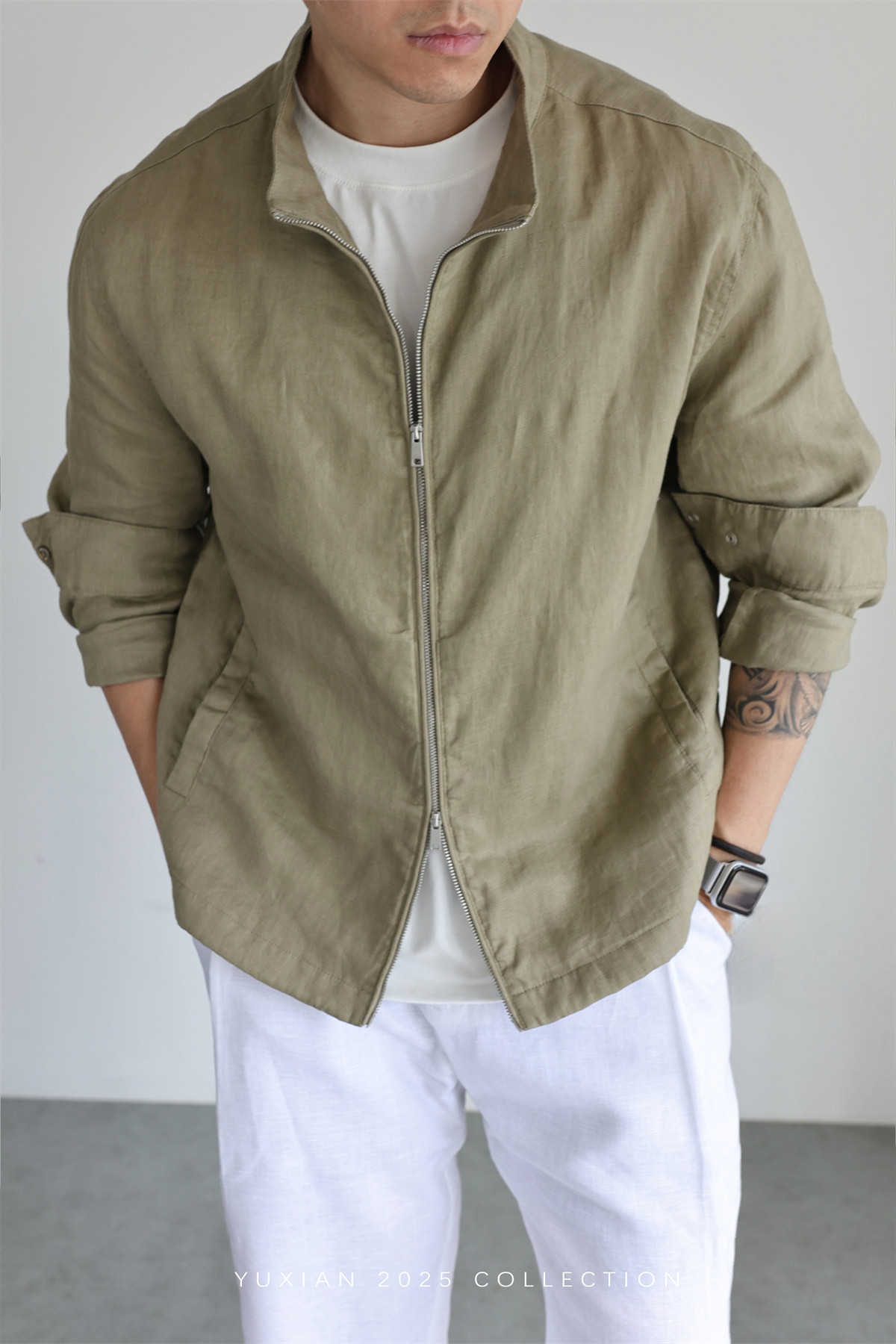 100% Linen Italian Stand-Collar Jacket