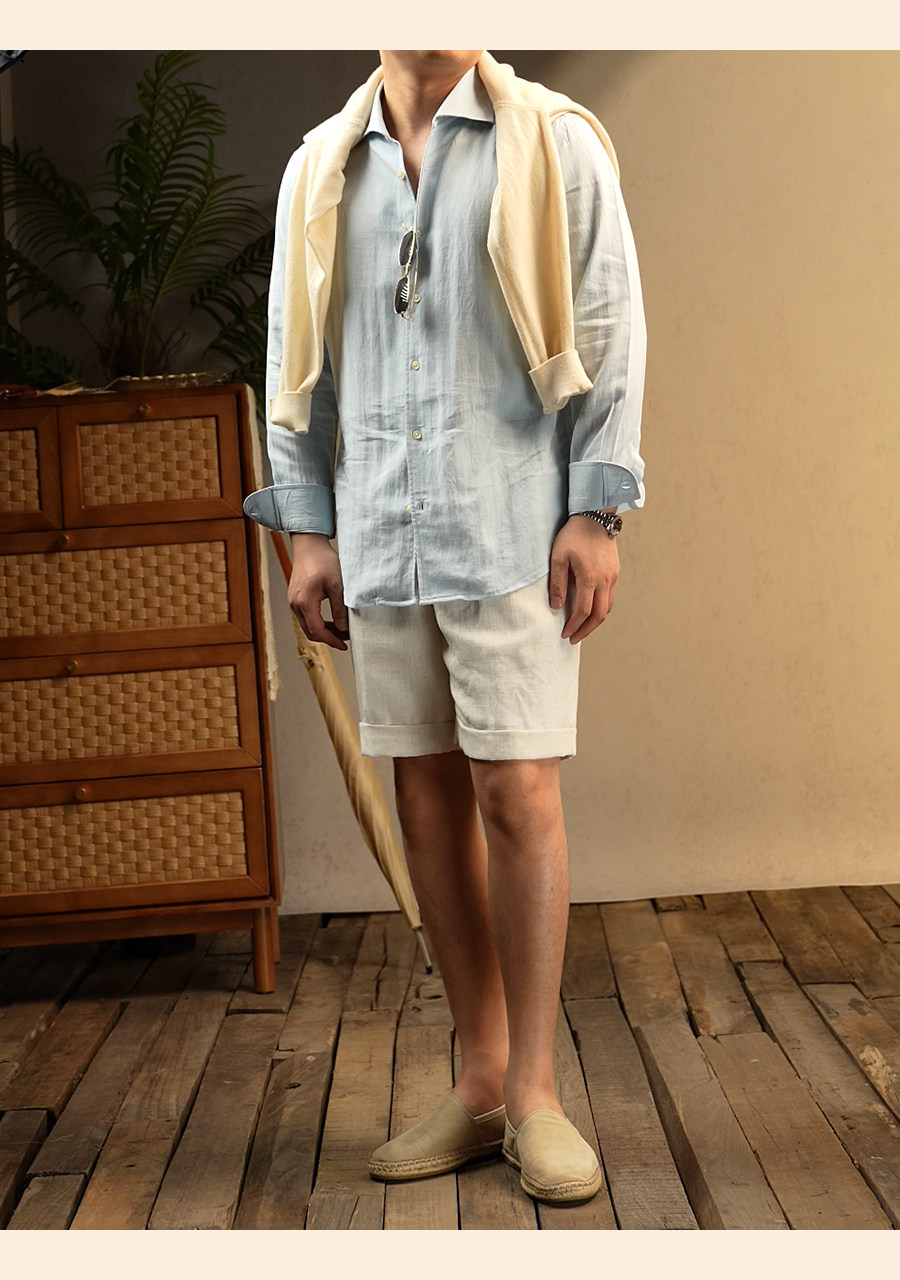 MONSEN Suitory One-Piece Collar Textured Shirt in Linen product image