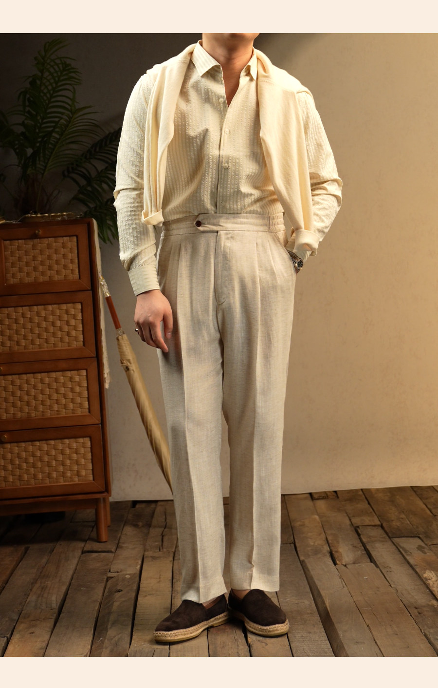 Seersucker One-Piece Collar Shirt