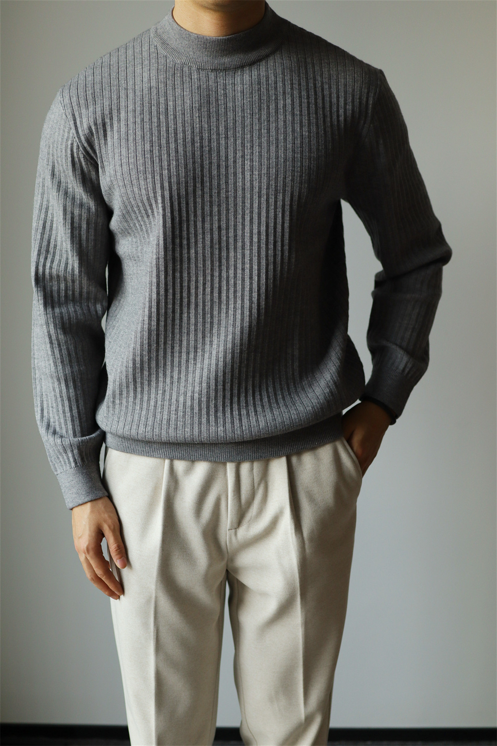 MONSEN Suitory Ribbed Mock Neck Knit Sweater in Fleece-Lined product image