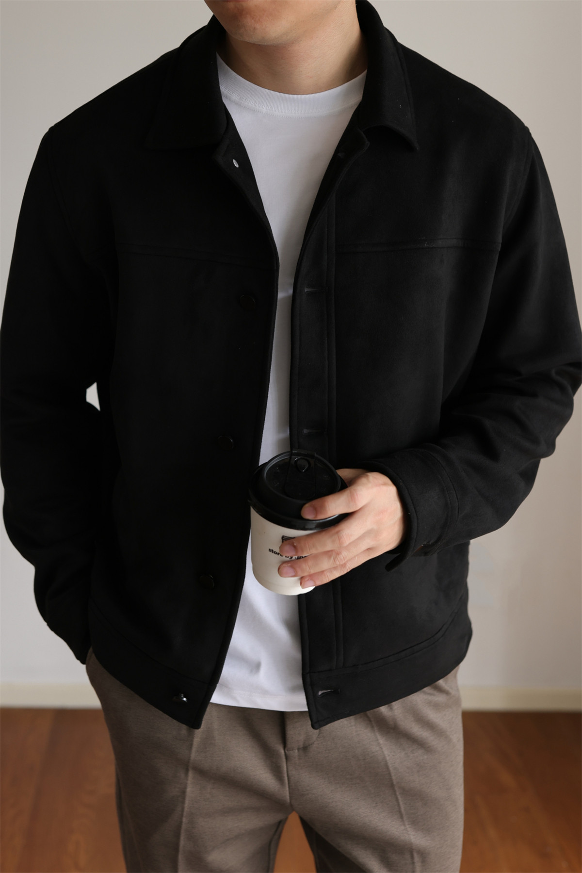 MONSEN Suitory Double-Brushed Faux Suede Lapel Jacket product image