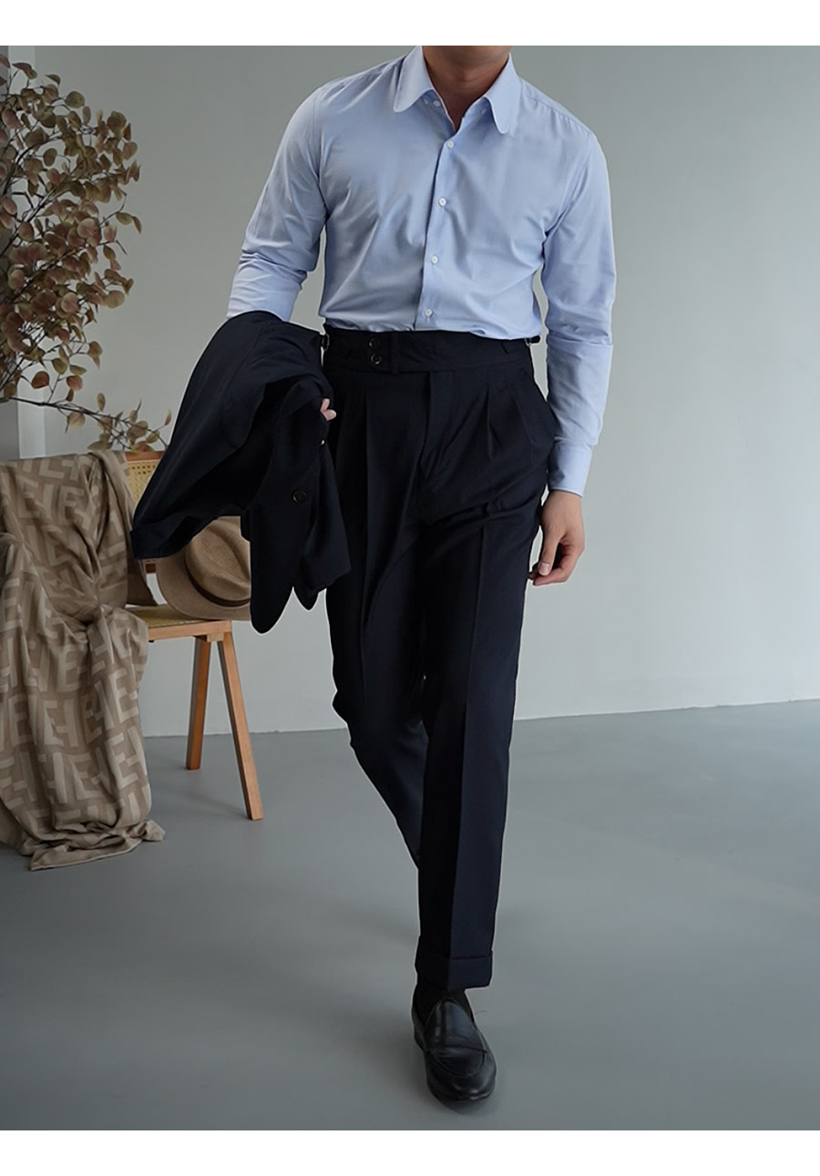 MONSEN Suitory Napoli Navy Dark-Stripe Suit in Wool product image