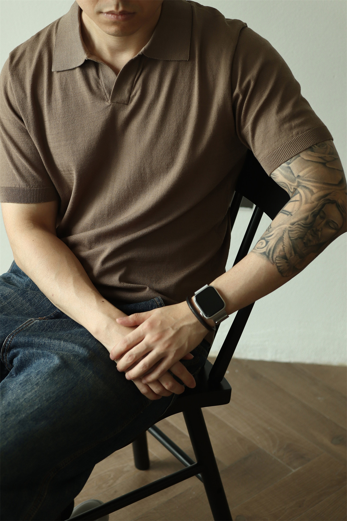 MONSEN Suitory Tencel-Drape V-Neck Knit Polo product image