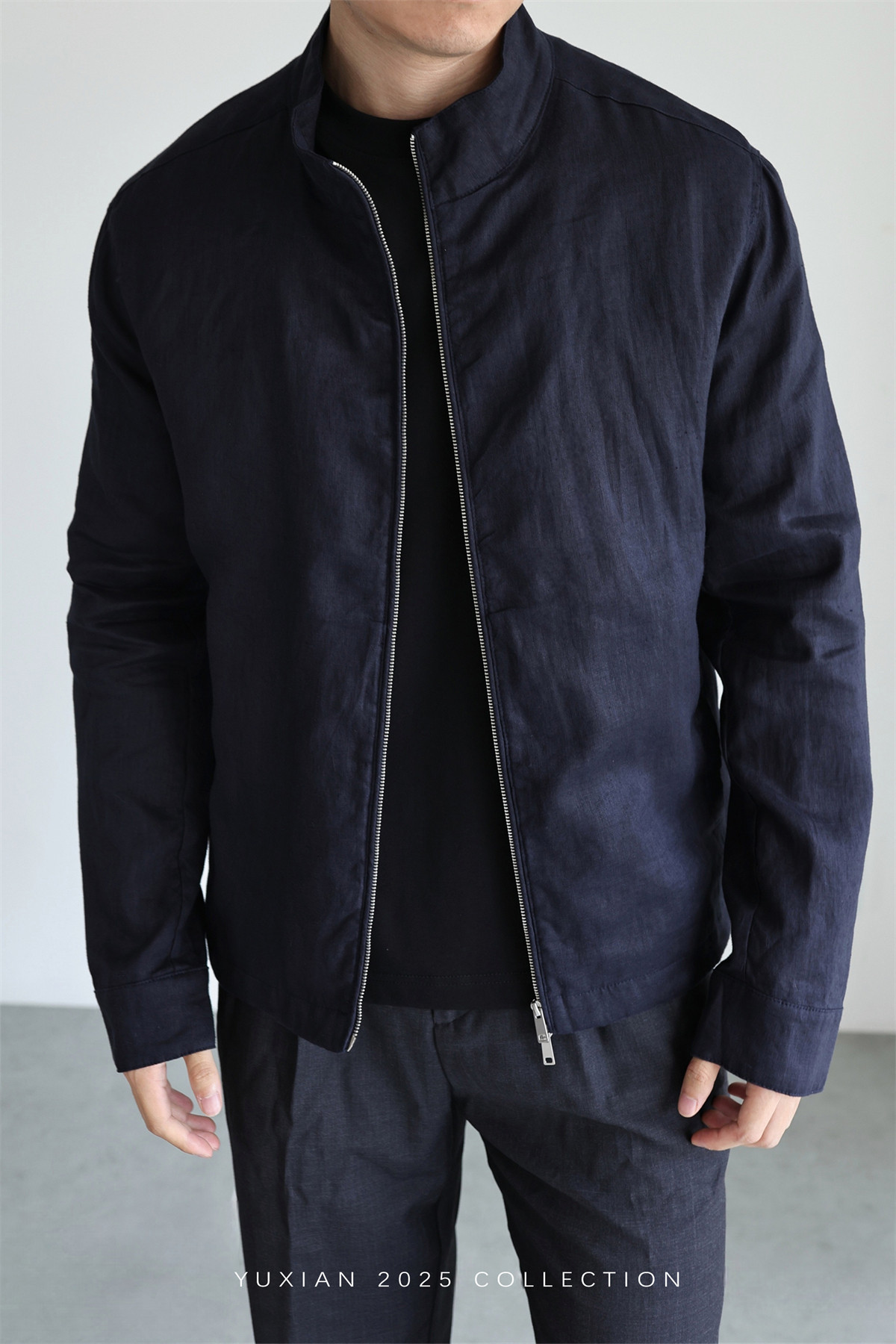 100% Linen Italian Stand-Collar Jacket