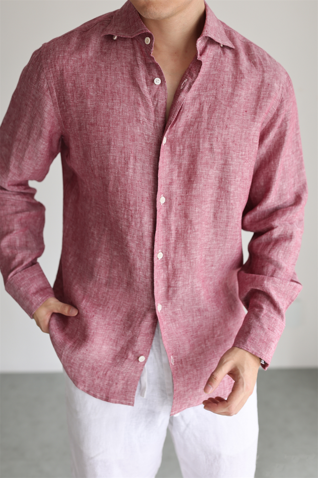 Two-Tone 100% Linen Shirt