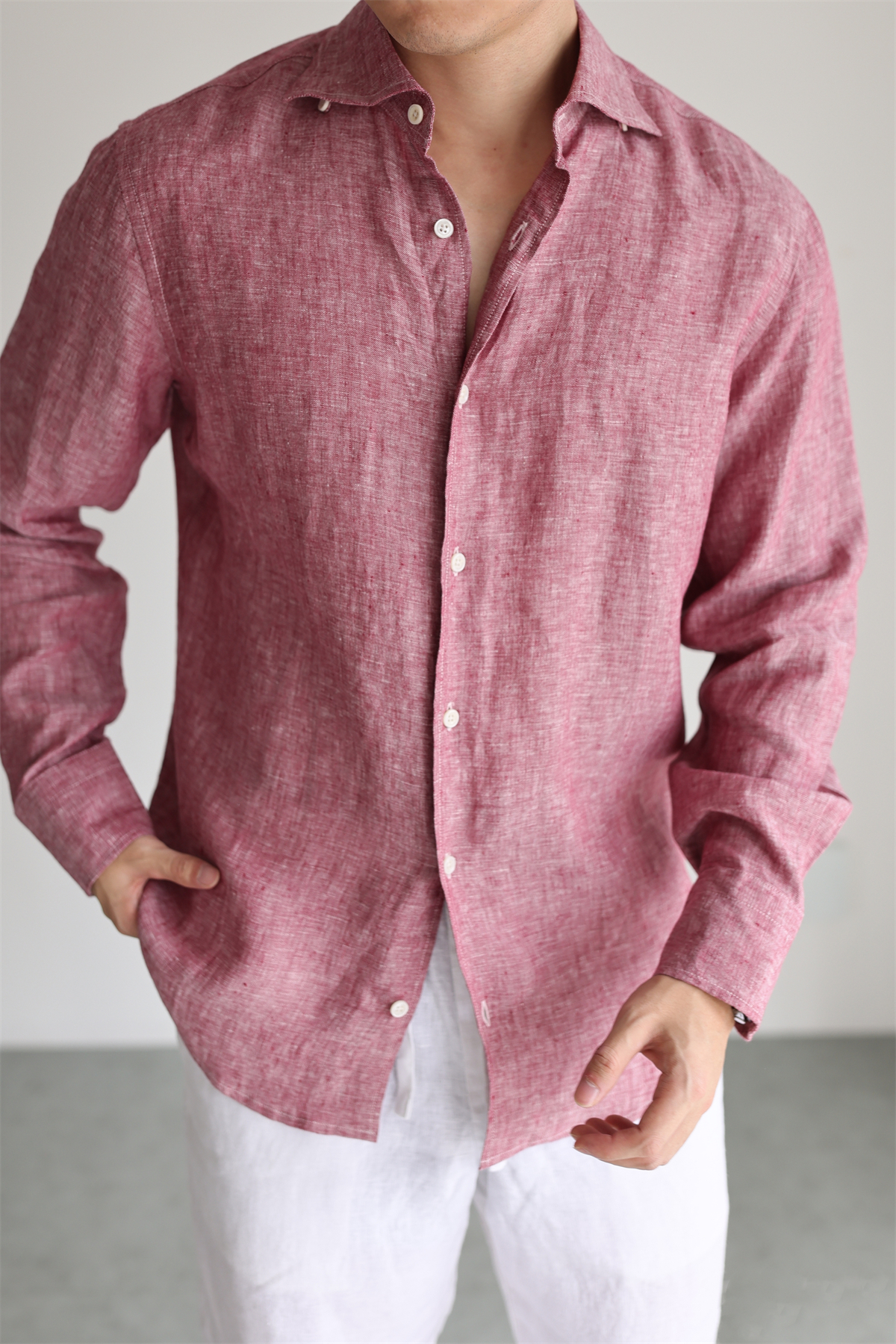 Two-Tone 100% Linen Shirt