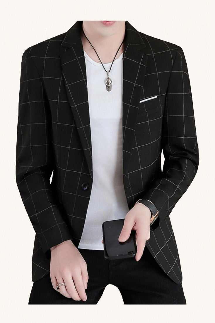 MONSEN Suitory Lightweight Slim Plaid Blazer in Performance Blend front view