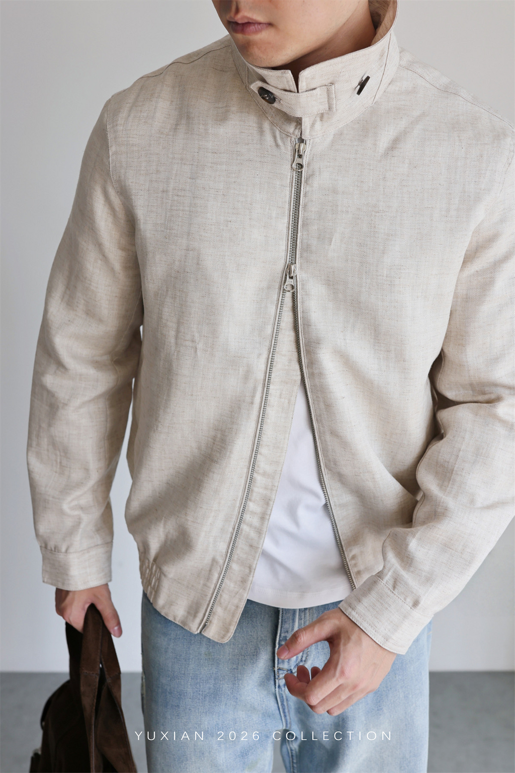 MONSEN Suitory Herringbone Tencel-Linen Lapel Jacket product image