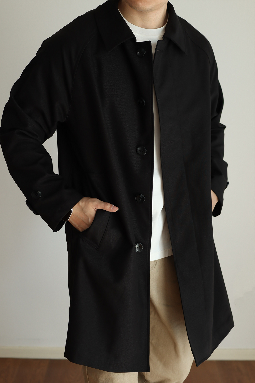 Concealed-Placket Mid-Length Trench Coat