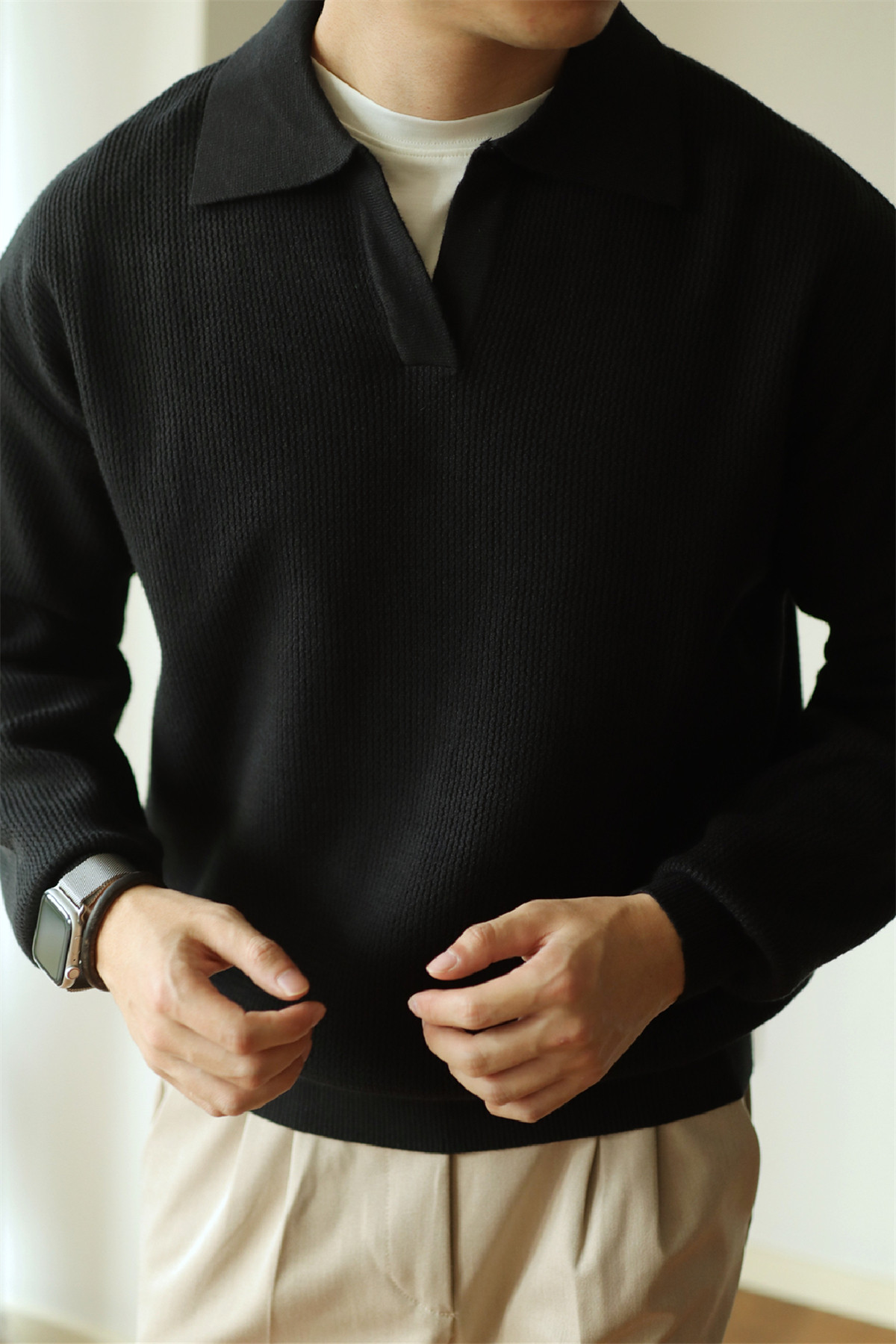 V-Neck Heavyweight Knit Polo