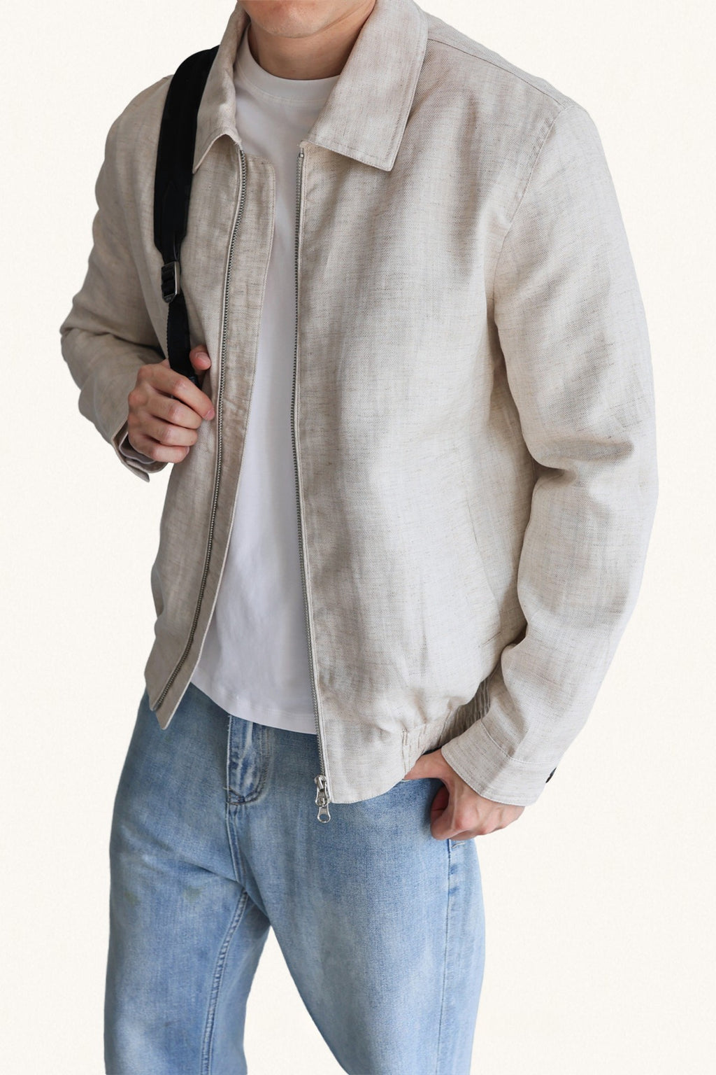MONSEN Suitory Herringbone Tencel-Linen Lapel Jacket product image