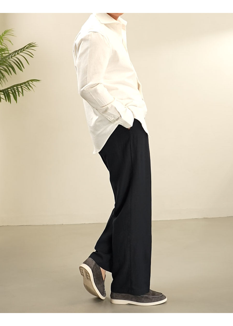 MONSEN Suitory Linen-Cotton Windsor Solid Collar Shirt product image