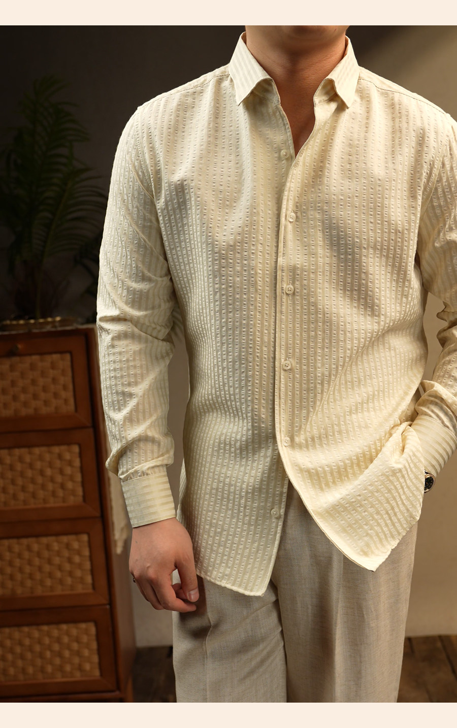 Seersucker One-Piece Collar Shirt