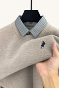 MONSEN Suitory Fleece-Lined Faux Shirt Collar Sweater front view