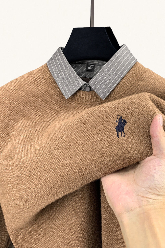 MONSEN Suitory Fleece-Lined Faux Shirt Collar Sweater product image