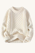 MONSEN Suitory Cable-Knit Crewneck Sweater in Wool front view