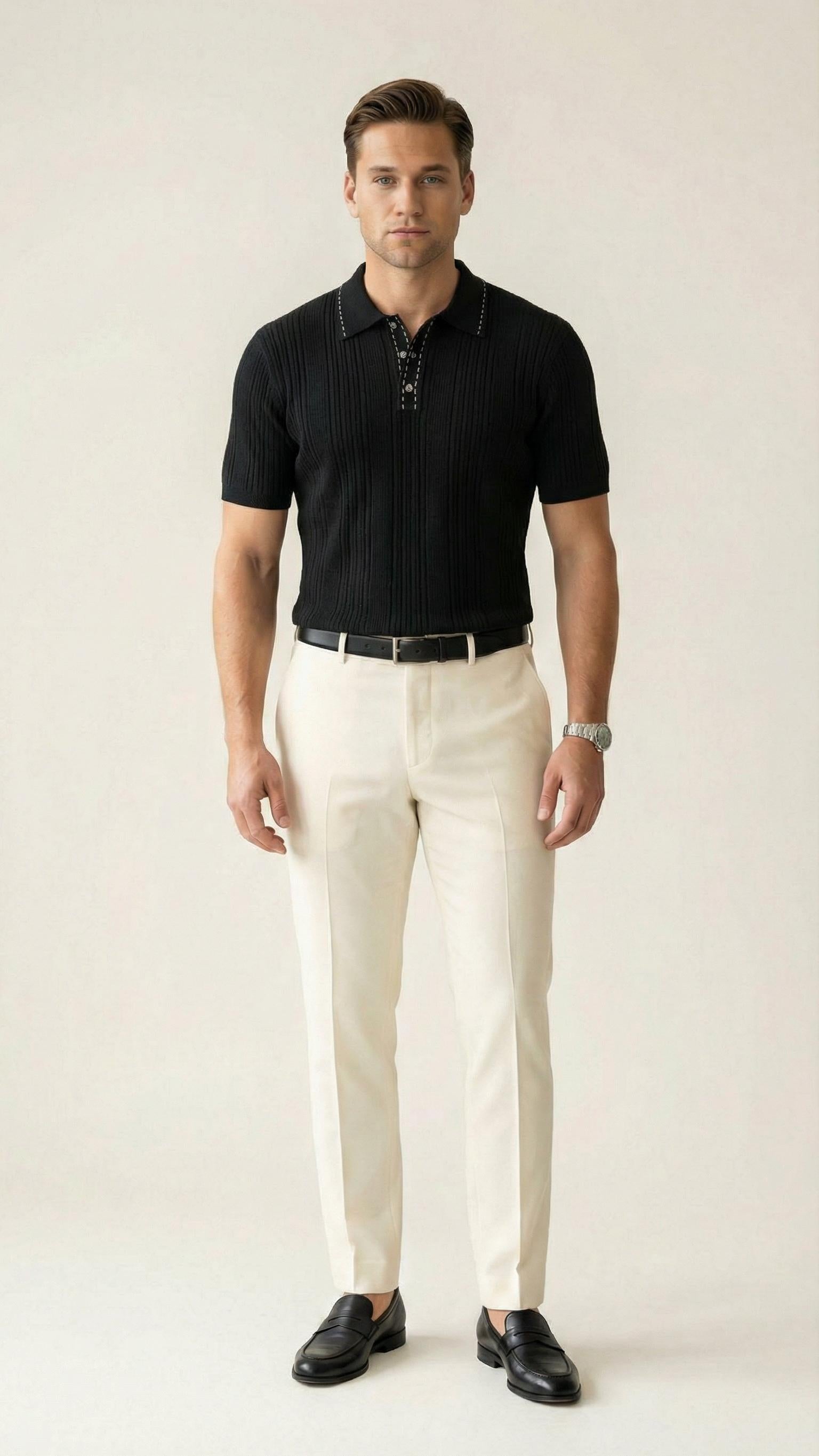 MONSEN Suitory Old-Money Textured Knit Polo in Denim product image