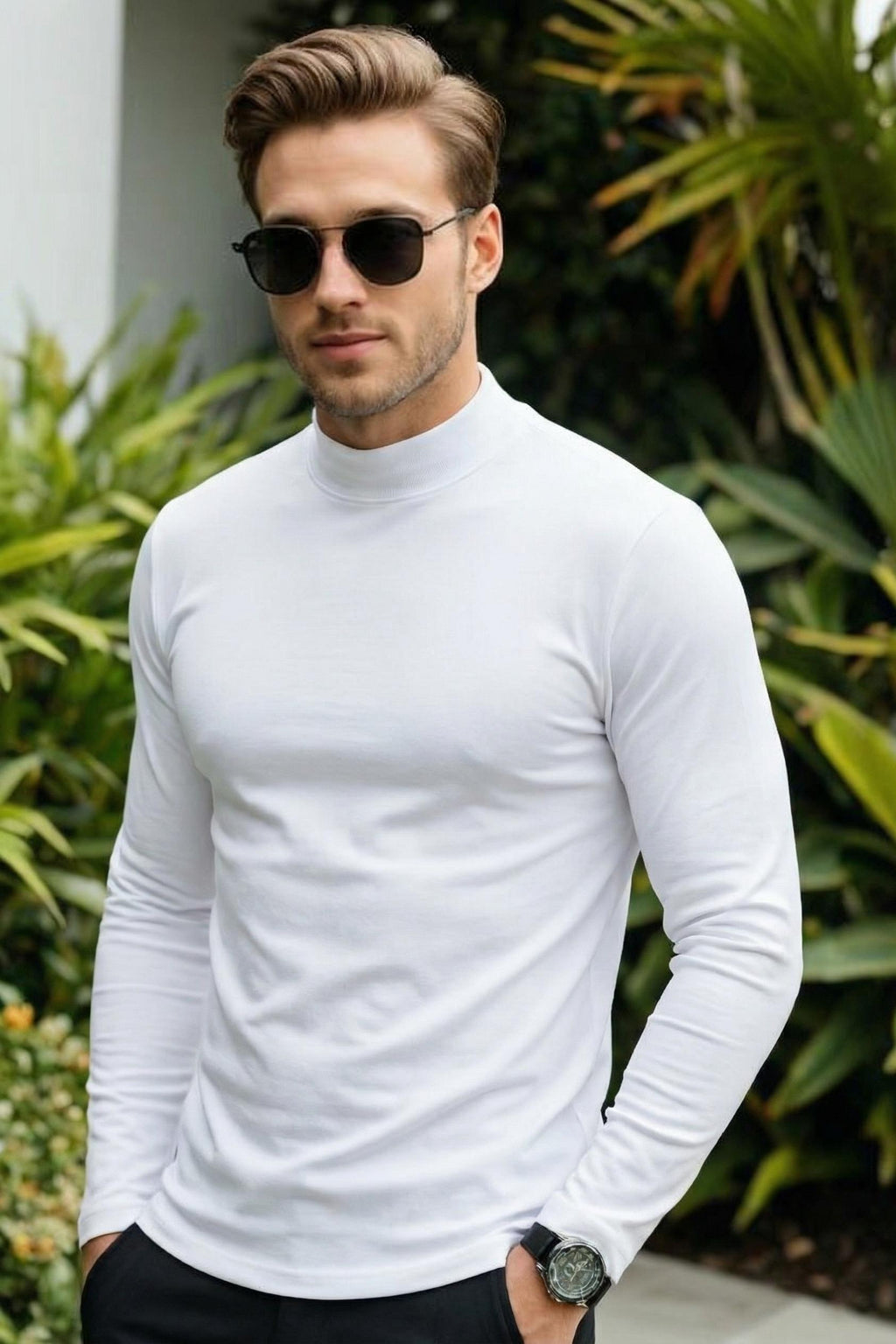 MONSEN Suitory Mid-Neck Long Sleeve T-Shirt in Cotton product image