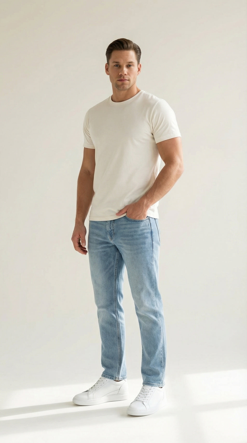 MONSEN Suitory Round-Toe Height-Boost Sneakers in Denim product image