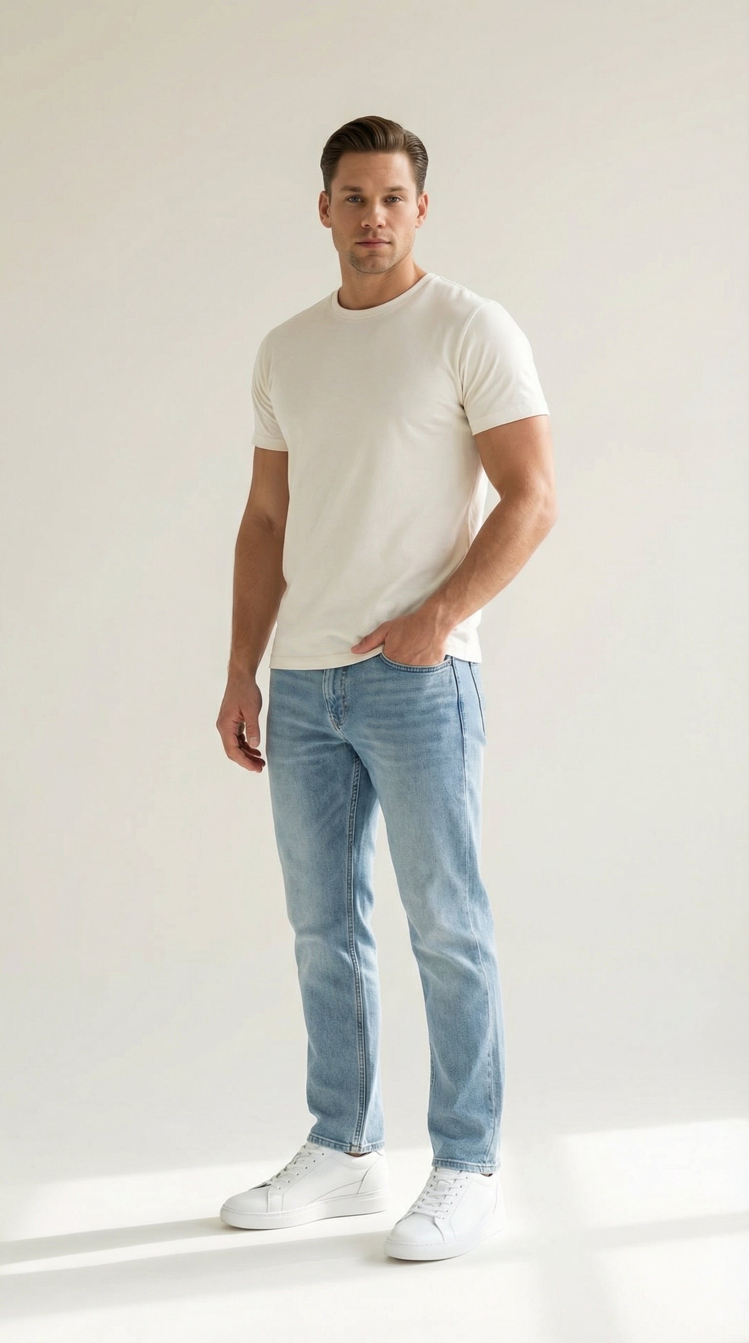 MONSEN Suitory Round-Toe Height-Boost Sneakers in Denim product image