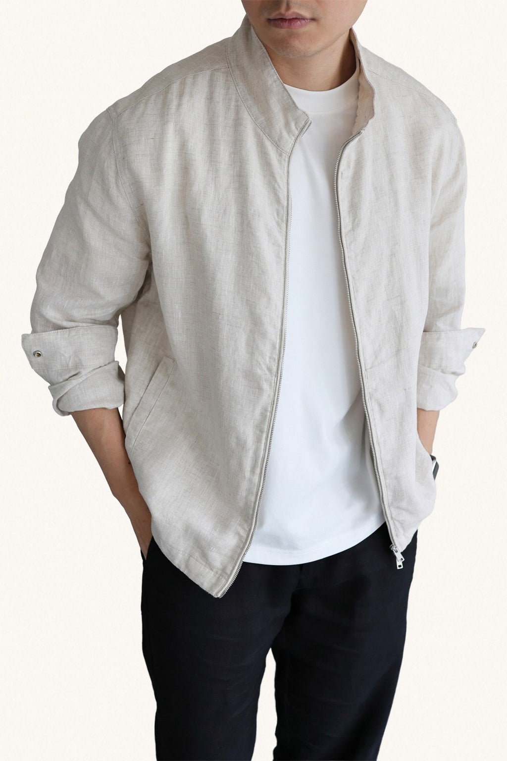 MONSEN Suitory 100% Linen Italian Stand-Collar Jacket product image