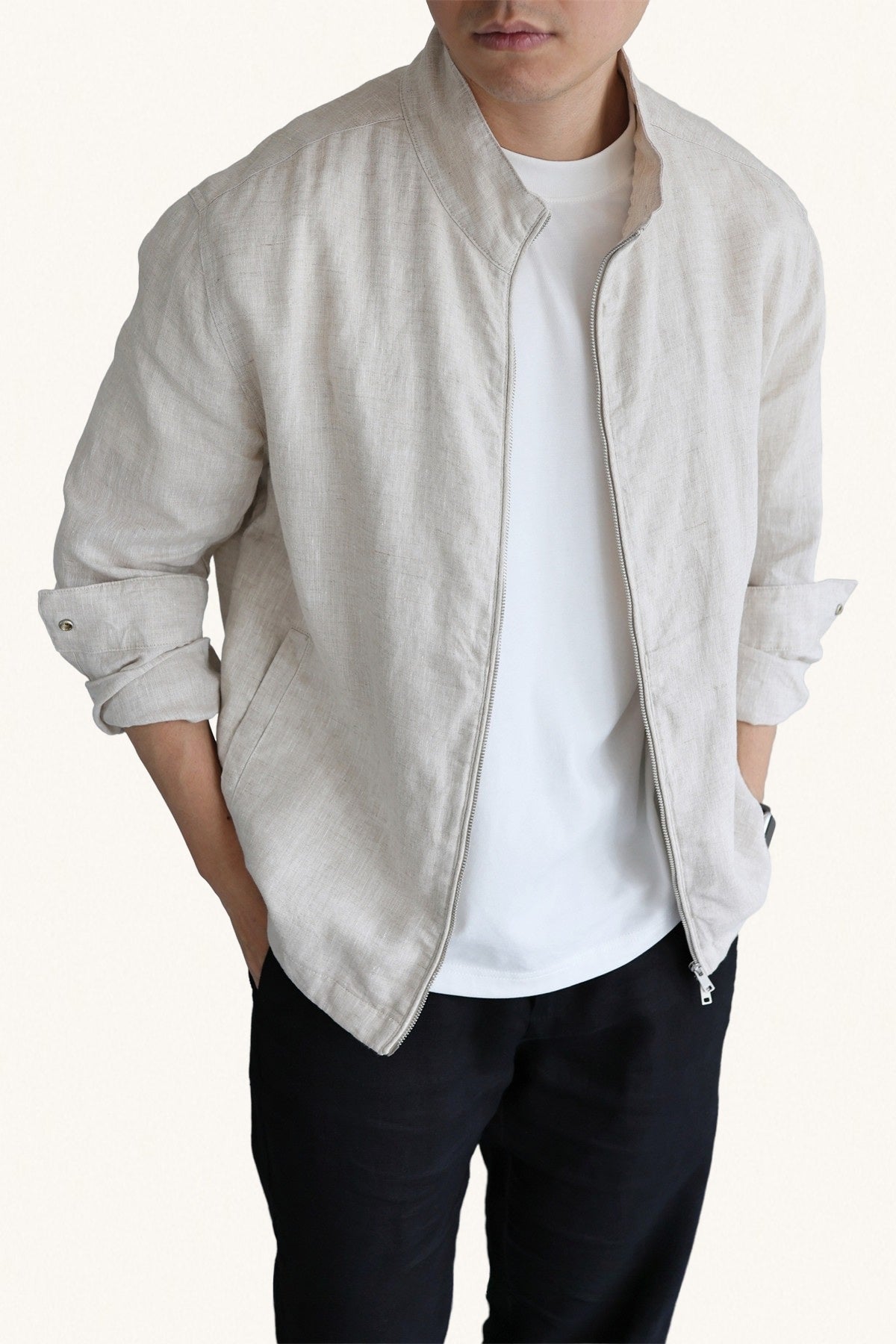 MONSEN Suitory 100% Linen Italian Stand-Collar Jacket product image