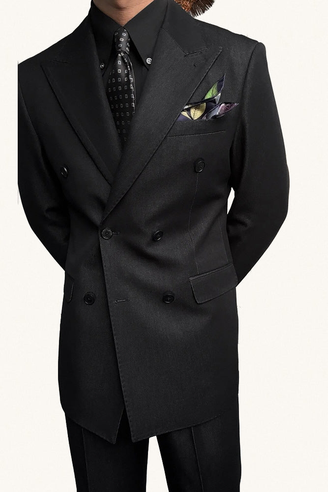 MONSEN Suitory Black DB Peak-Lapel Suit in Performance Blend front view