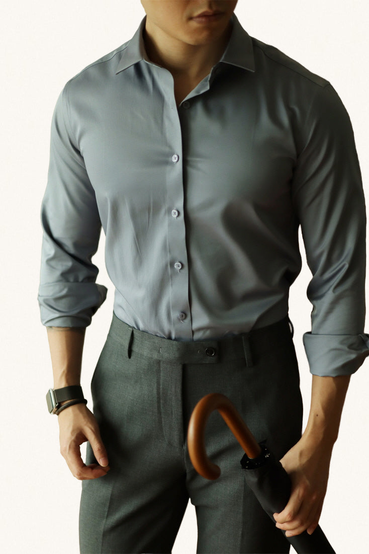 MONSEN Suitory Non-Iron Silky Stretch Dress Shirt in Silk Blend front view