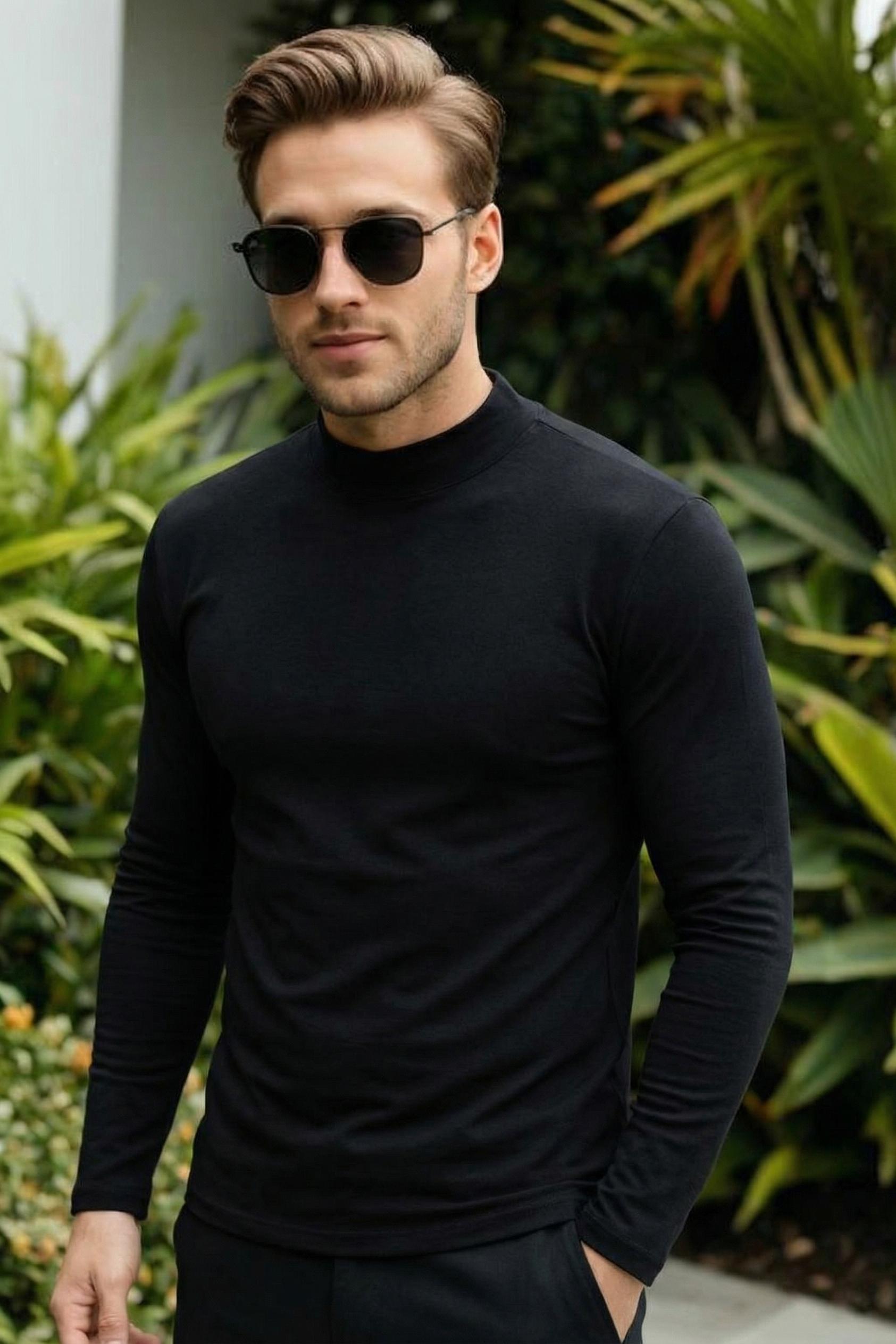 MONSEN Suitory Mid-Neck Long Sleeve T-Shirt in Cotton product image