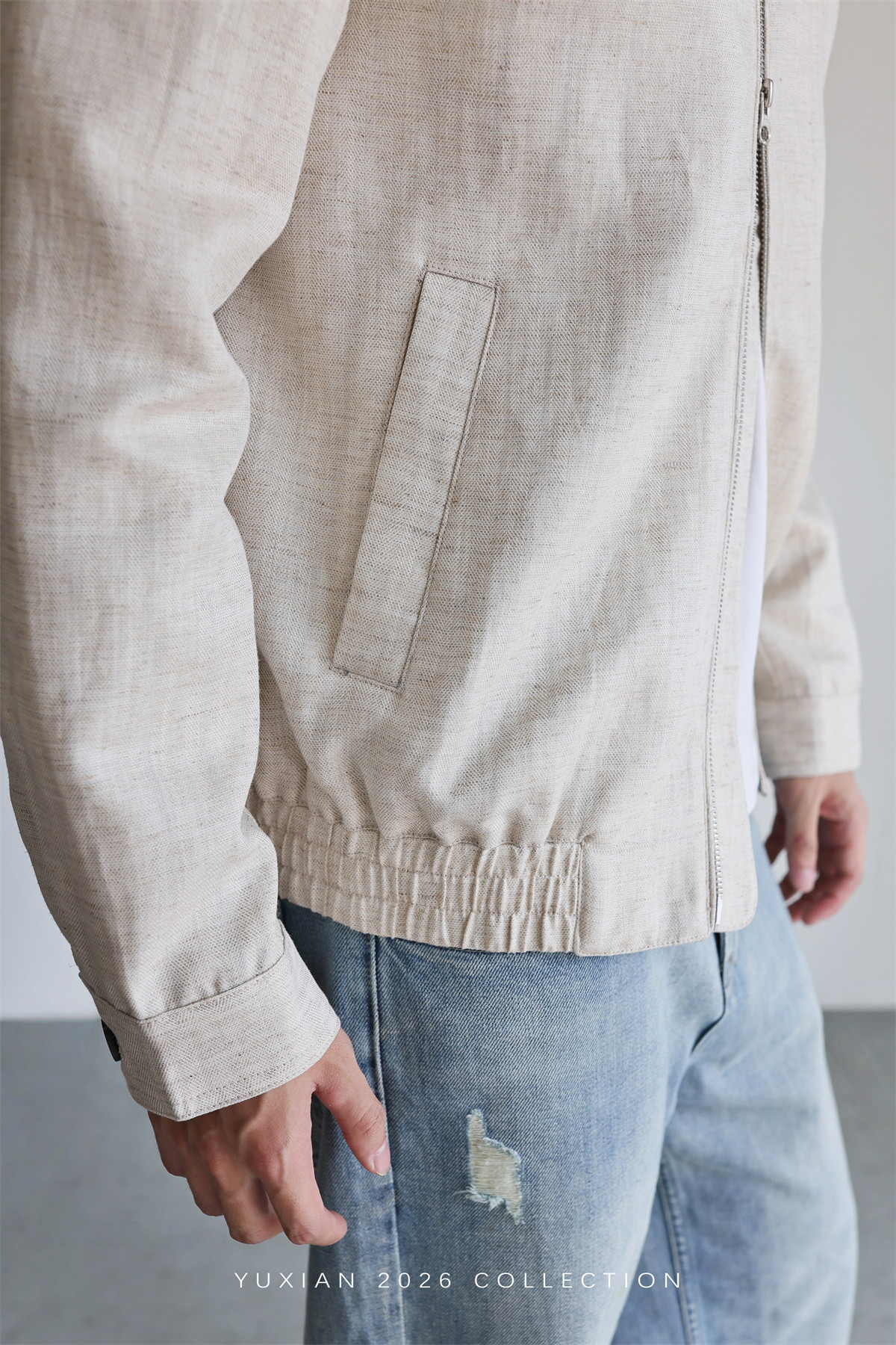 MONSEN Suitory Herringbone Tencel-Linen Lapel Jacket product image
