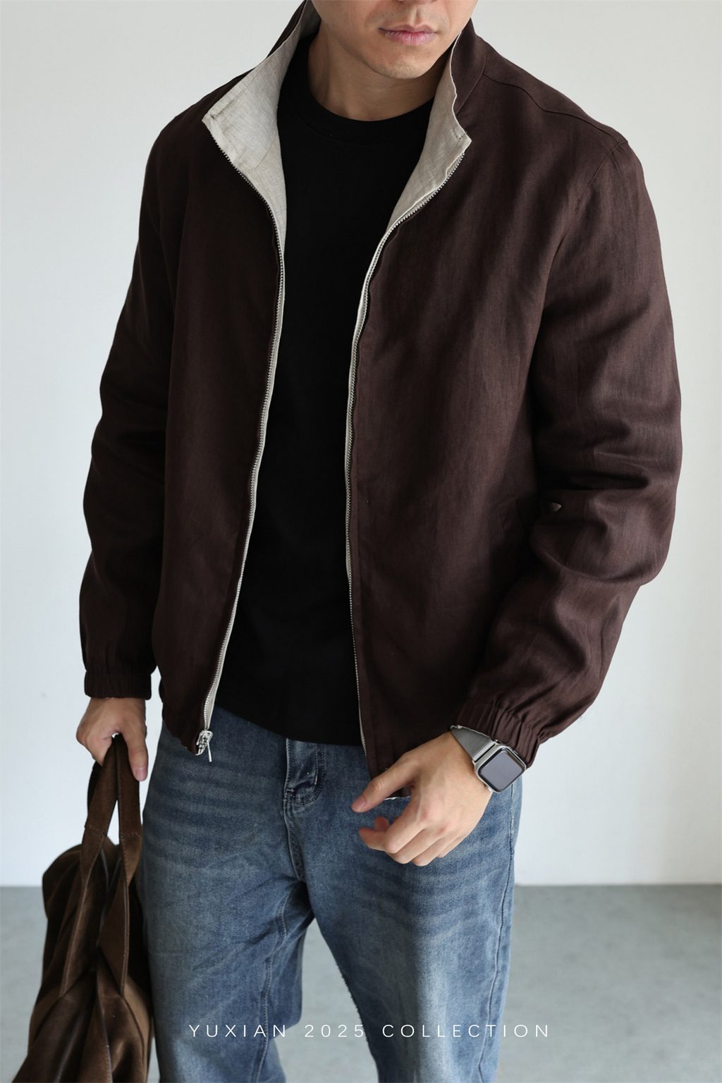 MONSEN Suitory Reversible 100% Linen Stand-Collar Jacket product image