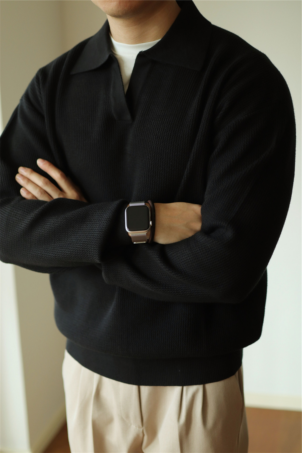 V-Neck Heavyweight Knit Polo