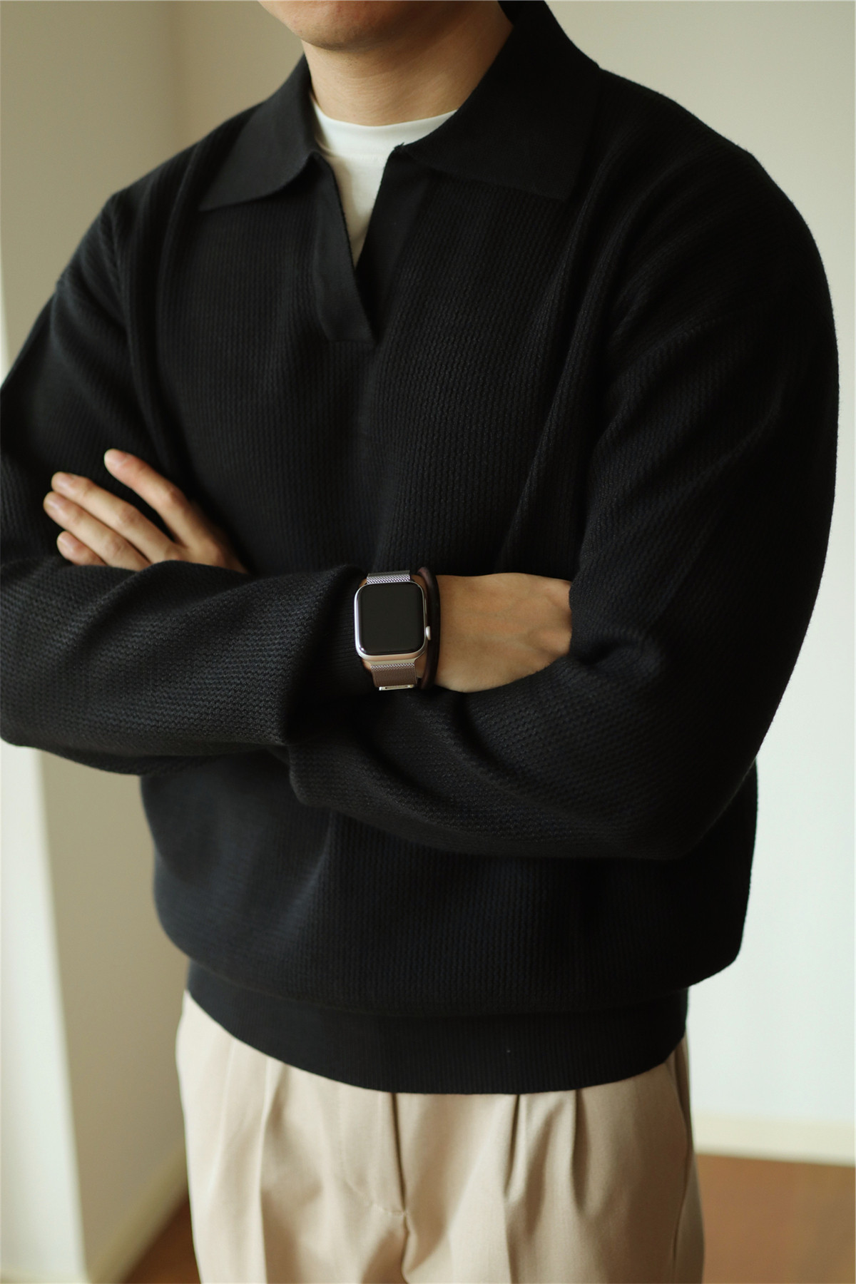 V-Neck Heavyweight Knit Polo