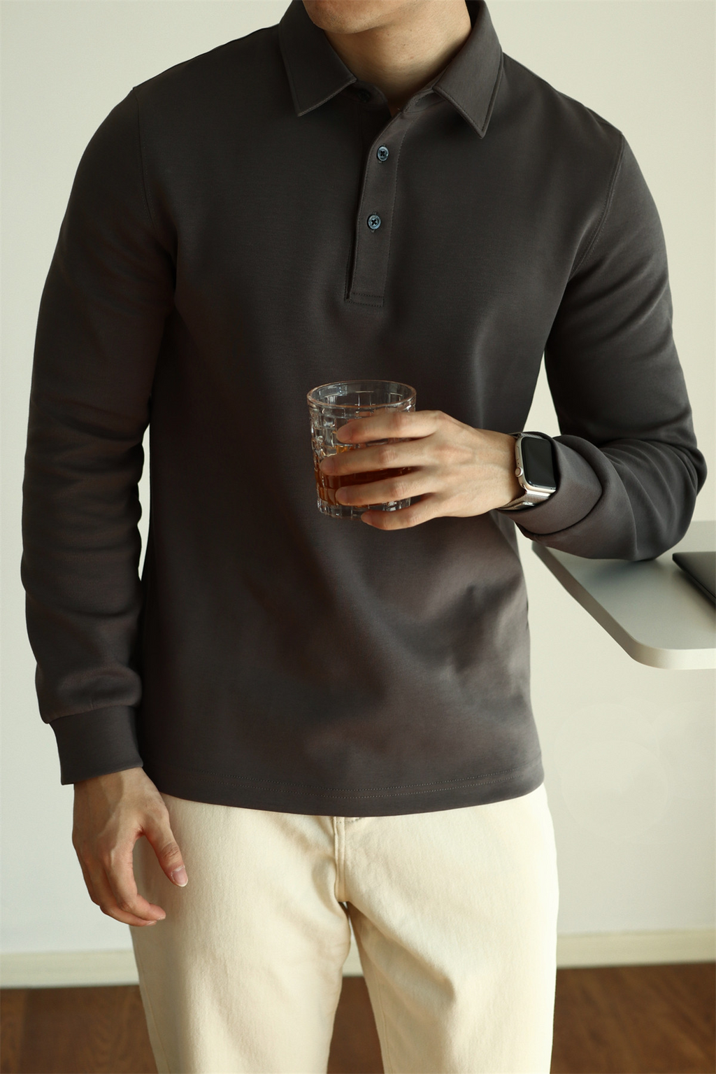 Air-Layer Cotton Long Sleeve Polo